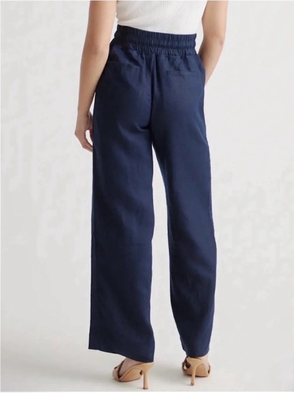 Quince Navy Blue 100% European Linen Wide Leg Drawstring Pants Womens Small